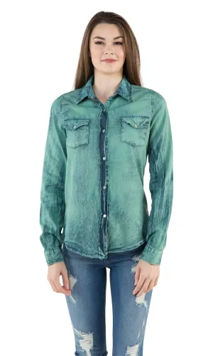 Nu Vintage Teal Button Up Top