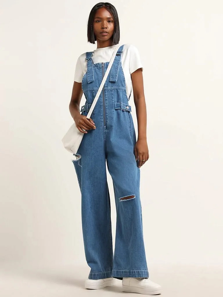 Nuon Blue Cotton Denim Jumpsuit