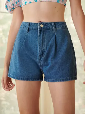 OL Plicated Pocket Back Denim Shorts