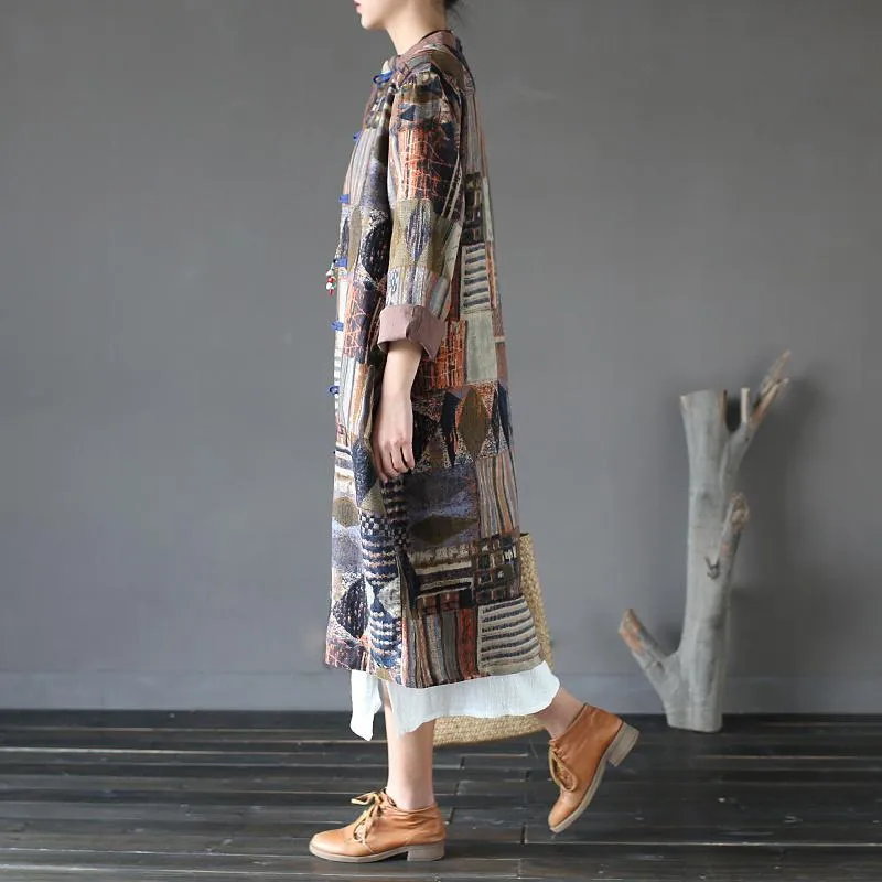 Patchwork Prints Chinese Linen Trench Coat