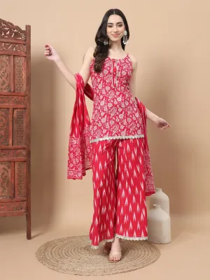 Pink Cotton Strappy Kurta Palazzo Set