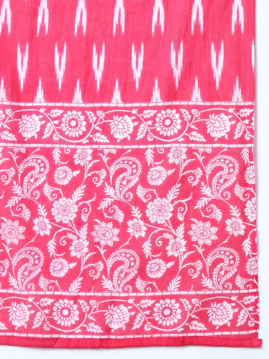 Pink Cotton Strappy Kurta Palazzo Set