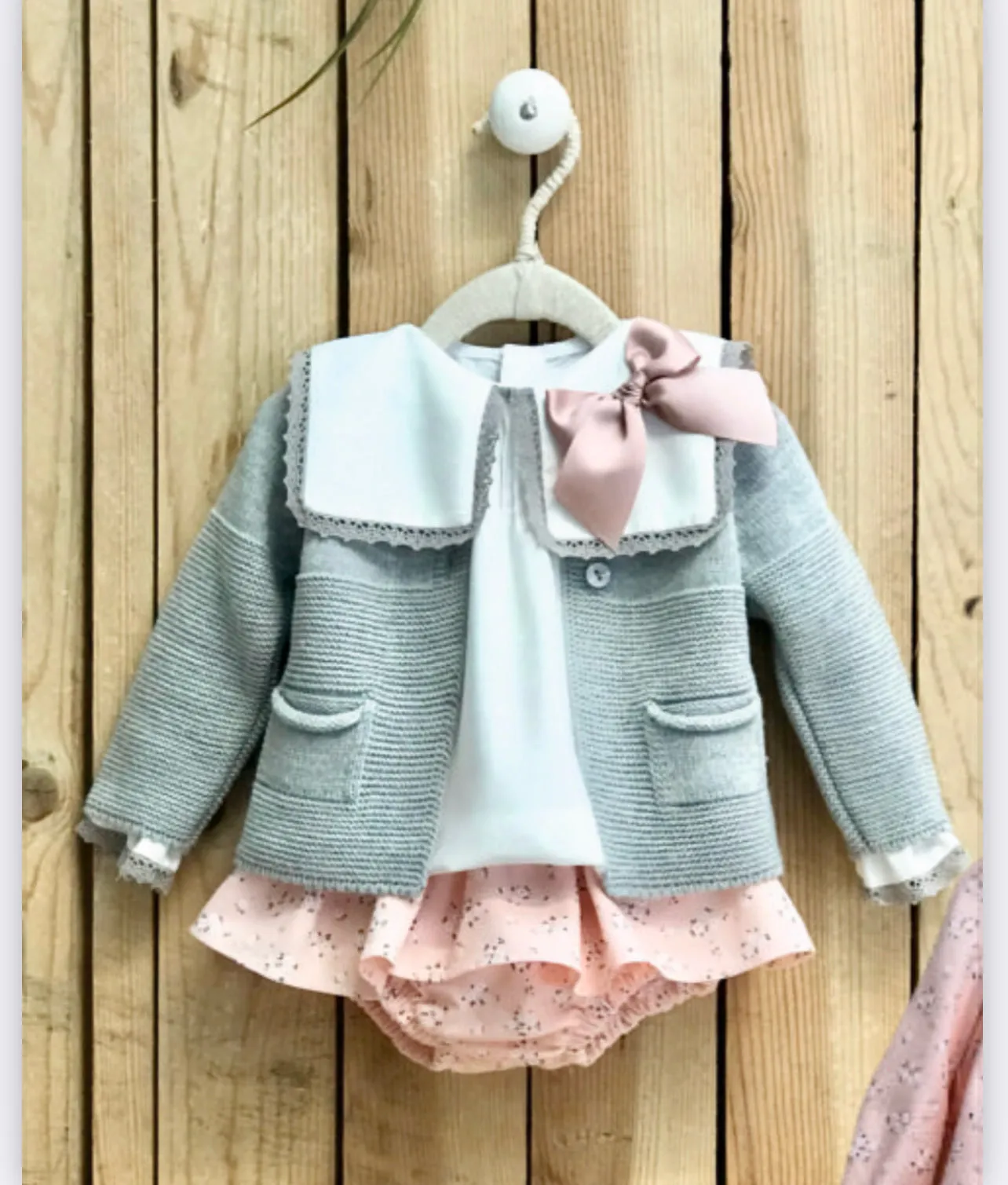 Pink Grey Cardigan Set