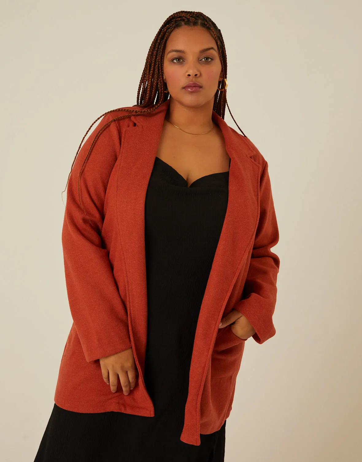 Plus Size Open Front Coat