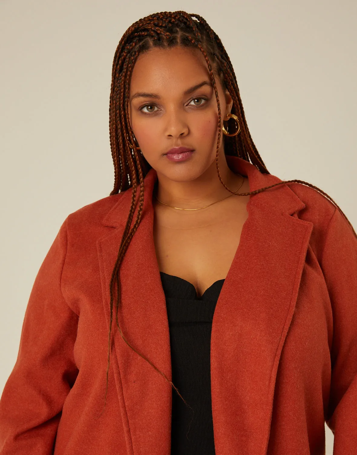 Plus Size Open Front Coat