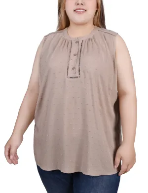 Plus Size Sleeveless Swiss Dot Blouse