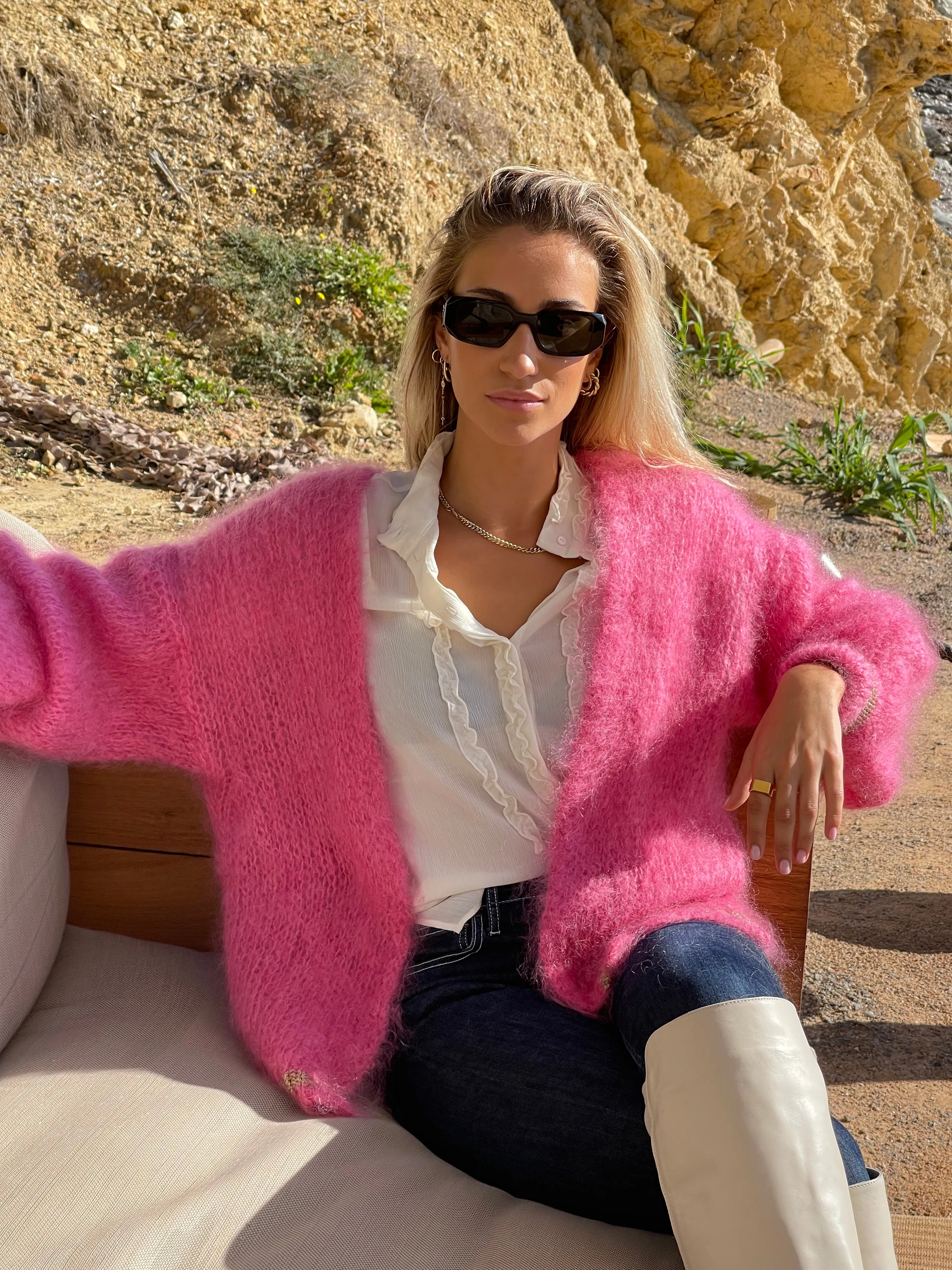 Princess Mohair Cardigan - Cerise