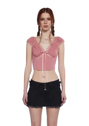 Queen Of Spring Lace Trim Top - Pink