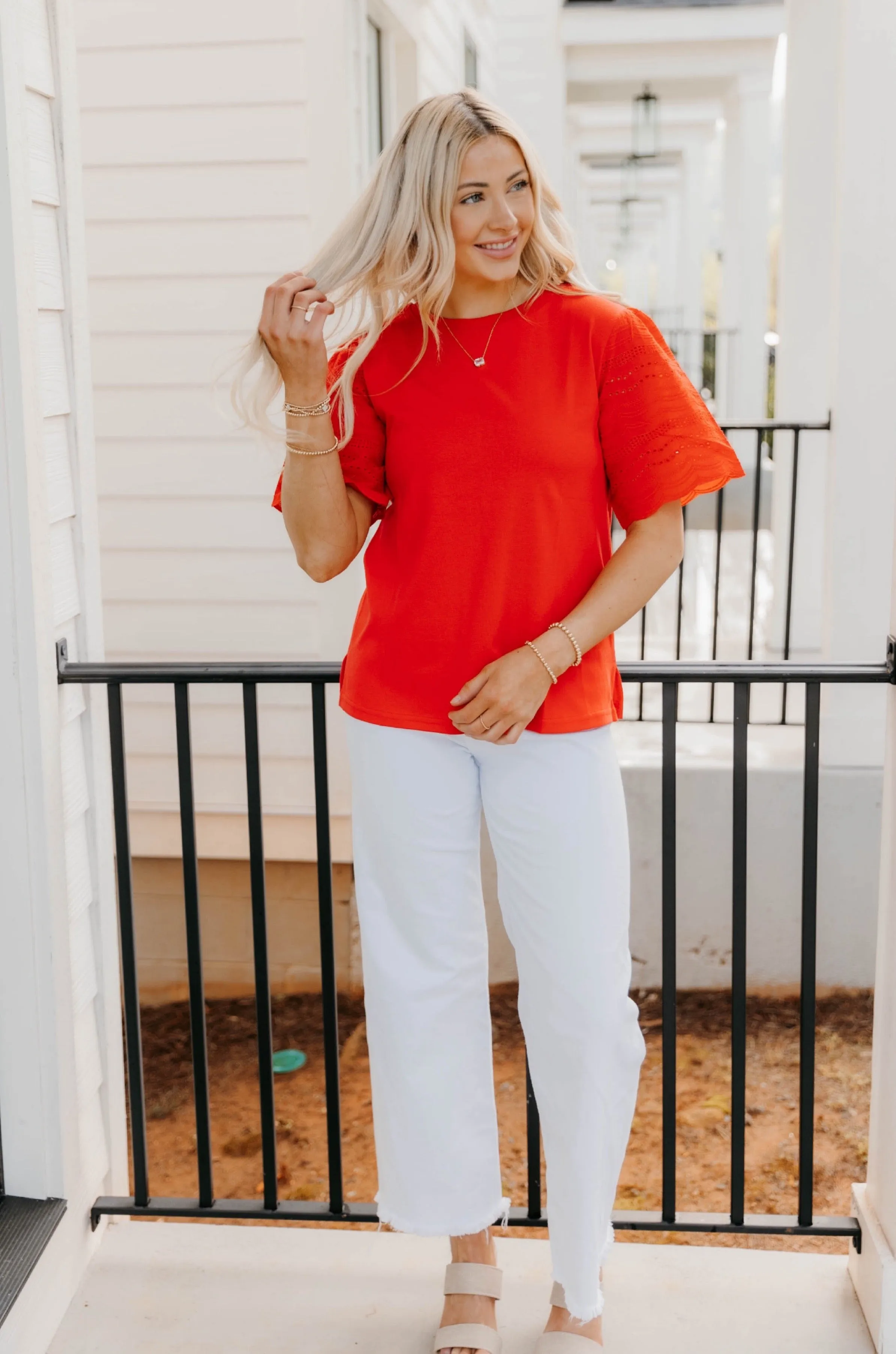 Ramona Pointe Knit Top with Lace Eyelet - Final Sale 40% off in cart