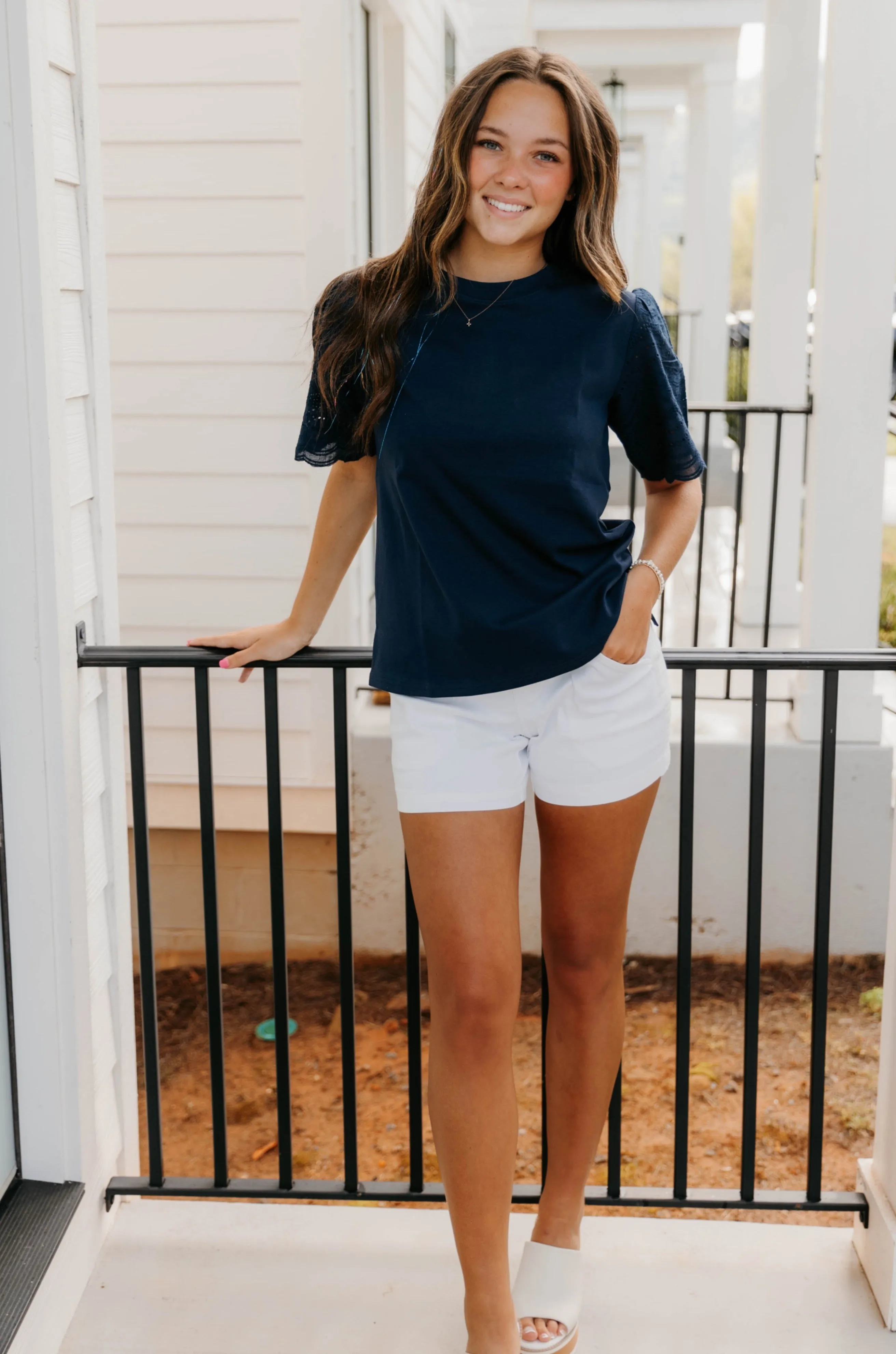 Ramona Pointe Knit Top with Lace Eyelet - Final Sale 40% off in cart