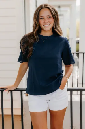 Ramona Pointe Knit Top with Lace Eyelet - Final Sale 40% off in cart