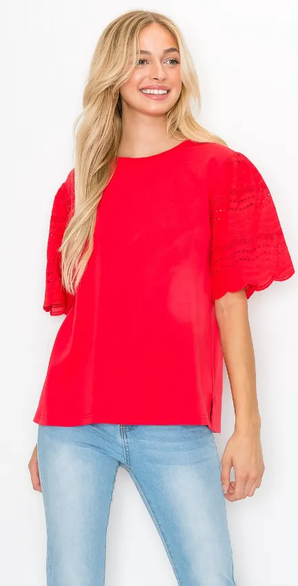 Ramona Pointe Knit Top with Lace Eyelet - Final Sale 40% off in cart