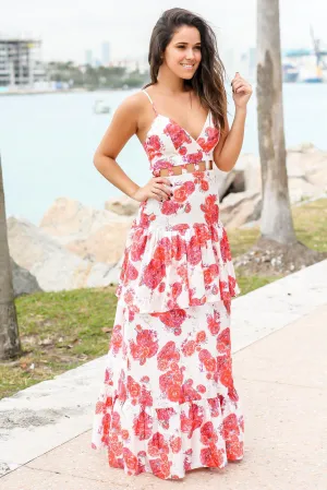 Rose Floral Maxi Dress with Cut Out Detail