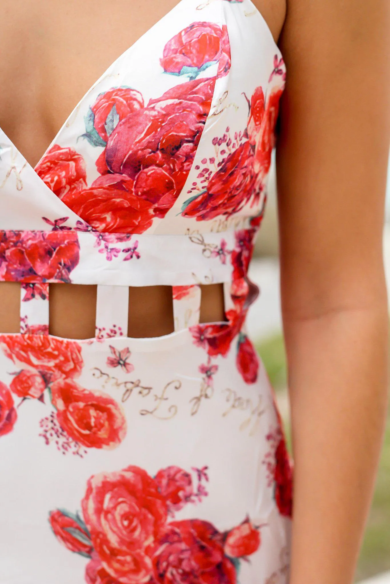 Rose Floral Maxi Dress with Cut Out Detail