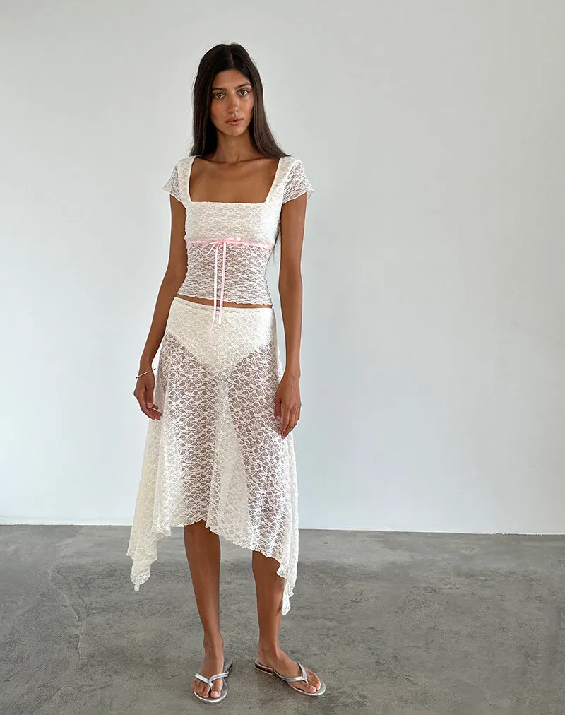 Sherine Lace Top in Cream with Pink Binding