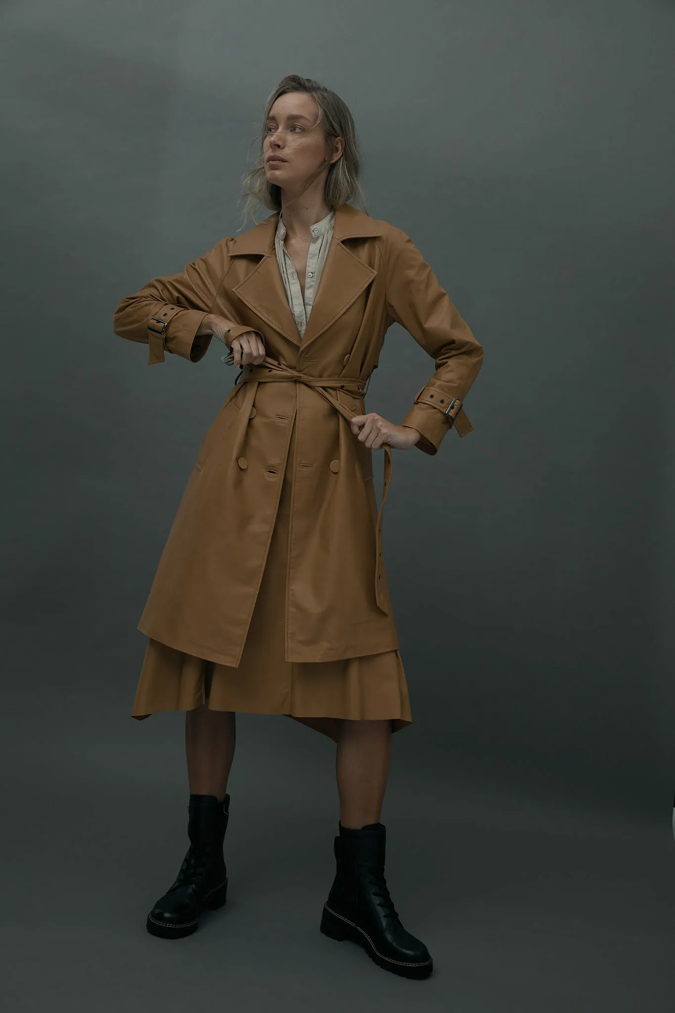 Soho Slouch Leather Trench Toasty Caramel Leather