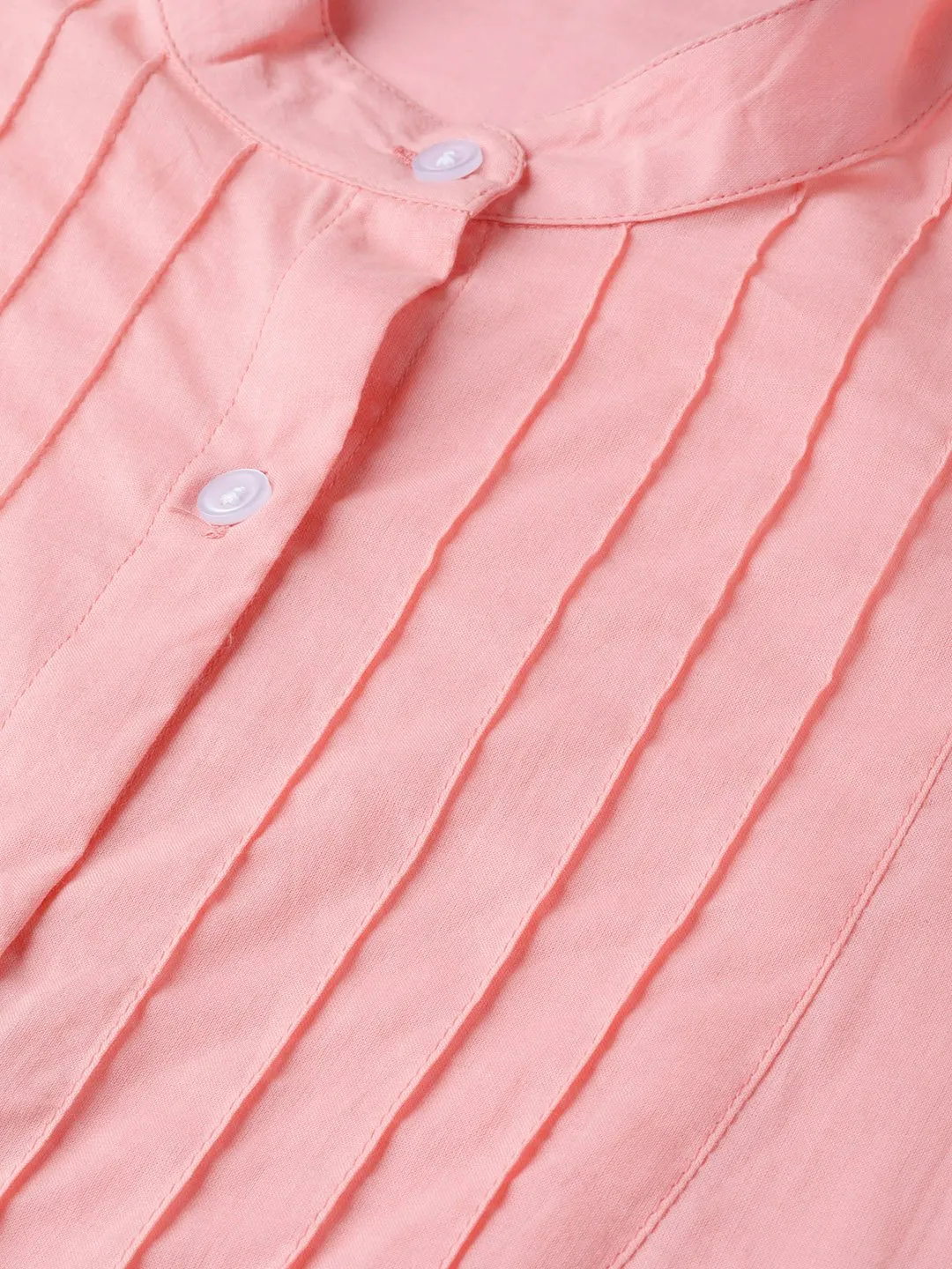 Solid Pastel Pink Top With Detailed Sleeves