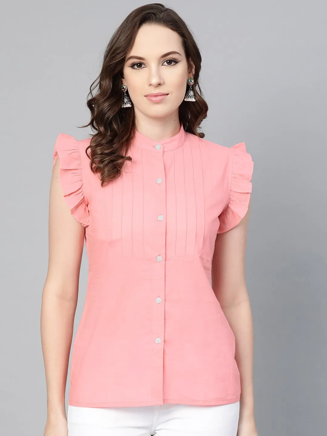 Solid Pastel Pink Top With Detailed Sleeves