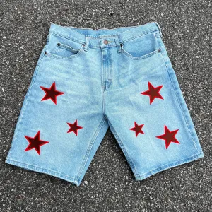 Star Embroidered Denim Short