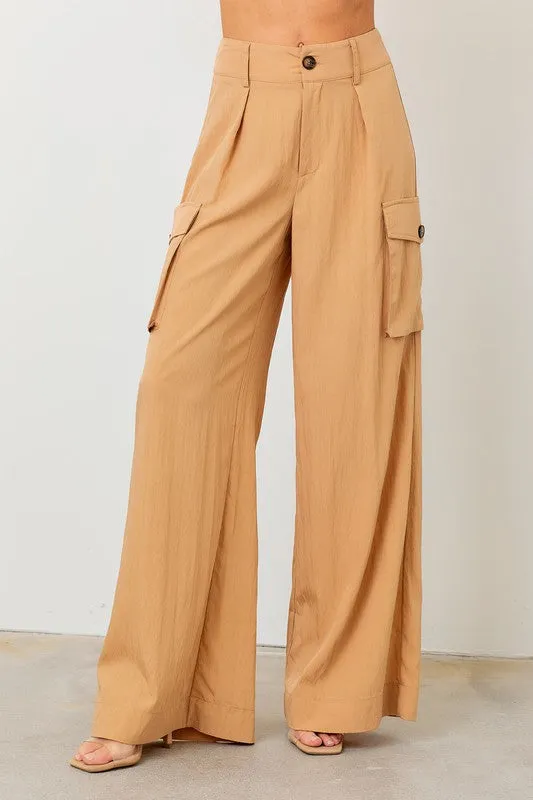 Taupe Wide Leg Cargo Pants