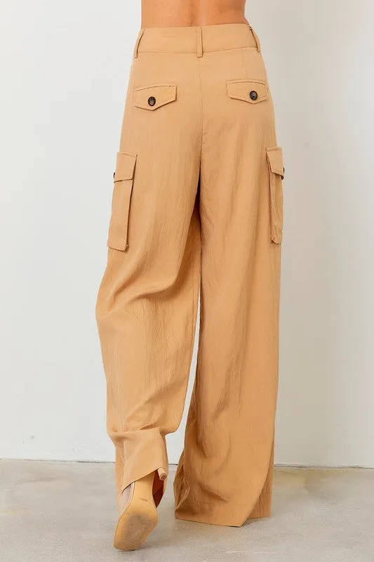 Taupe Wide Leg Cargo Pants