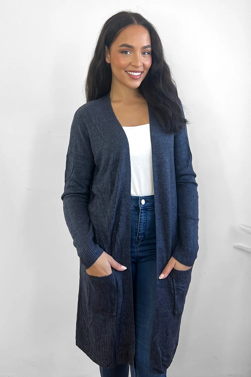 Thin Knit Pockets To Side Cardigan