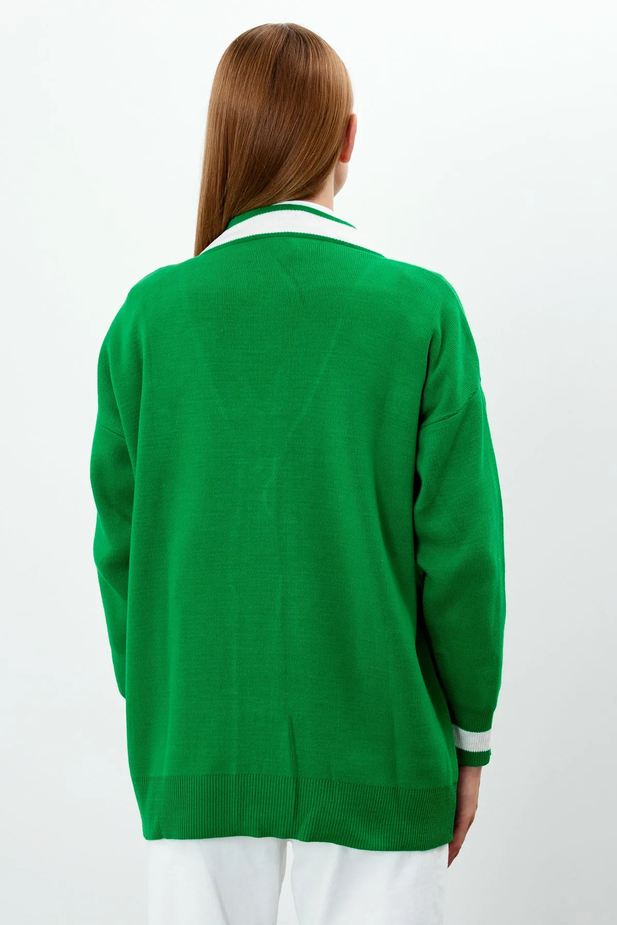 Vav Buttoned Down Short Knitted Winter Cardigan Green