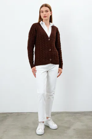 Vav Fishtail Short Knitted Winter Cardigan Dark Brown