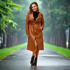 Vegan Leather Trench Coat - Toffee