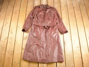 Vintage 1970s Genuine Red Leather Button Down Trench Coat