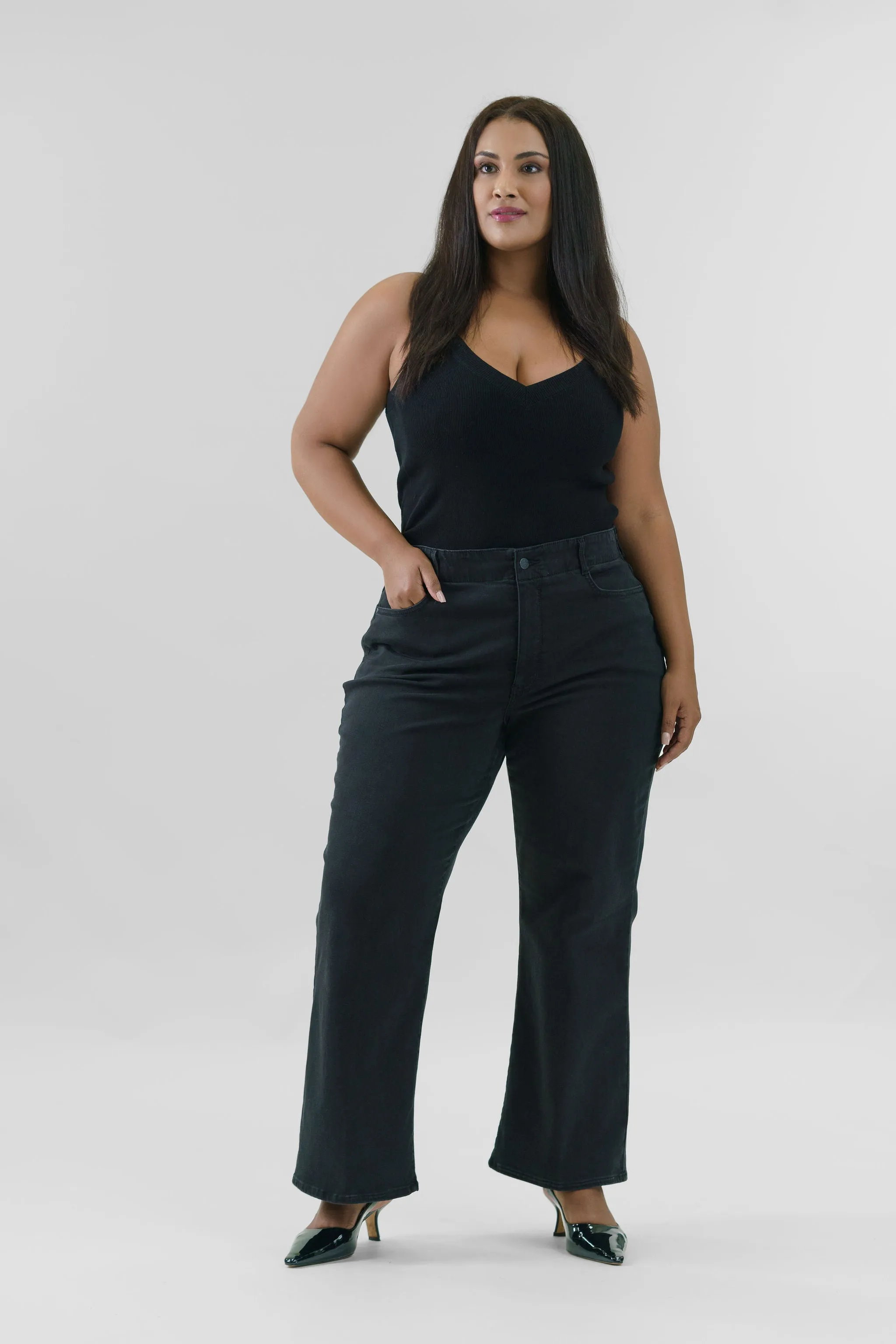 WAIST MATCH HIGH RISE MAJOR WIDE LEG JEAN