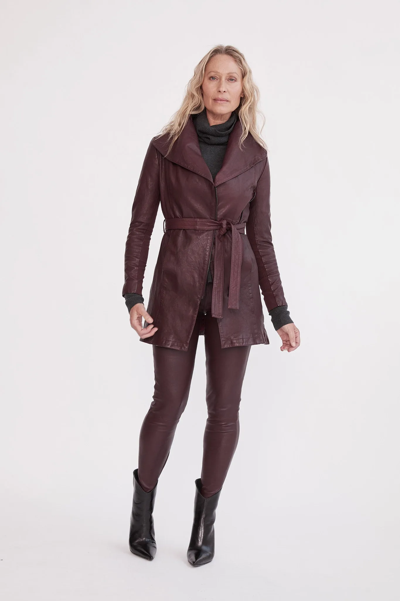 Washington Drape Trench Shiraz Leather - SAMPLE