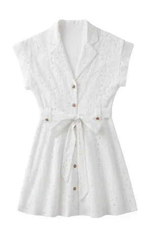 White Lace Short Sleeves Mini Dress