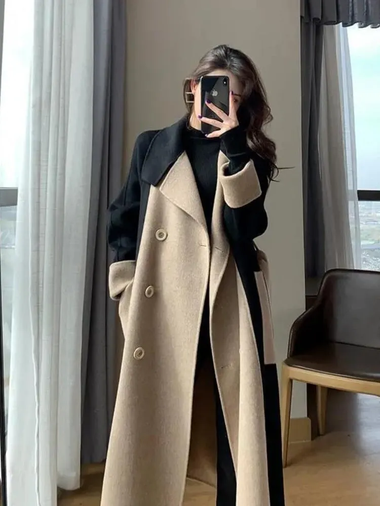 Wjczt Woolen Coat Women's Fashion Versatile Coat Women's 2022 Spring and Autumn New Style Temperament Button Medium Length Trench Coat