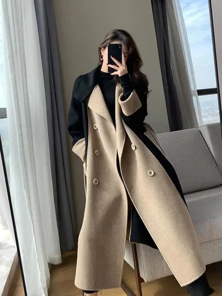 Wjczt Woolen Coat Women's Fashion Versatile Coat Women's 2022 Spring and Autumn New Style Temperament Button Medium Length Trench Coat