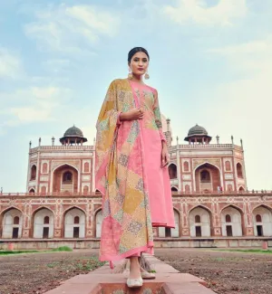 Women's Pure Lawn Cotton Pink Unstitched Salwar Suit Dress Material