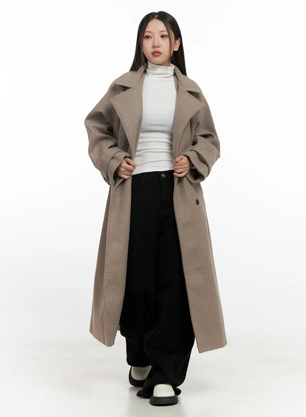 Wool Blend Long Sleeve Trench Coat CN415