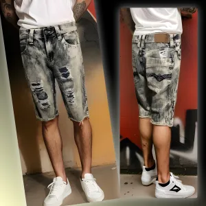 ^WT02^ RIPPED DENIM SHORTS FOR MEN (WAIST 30”)