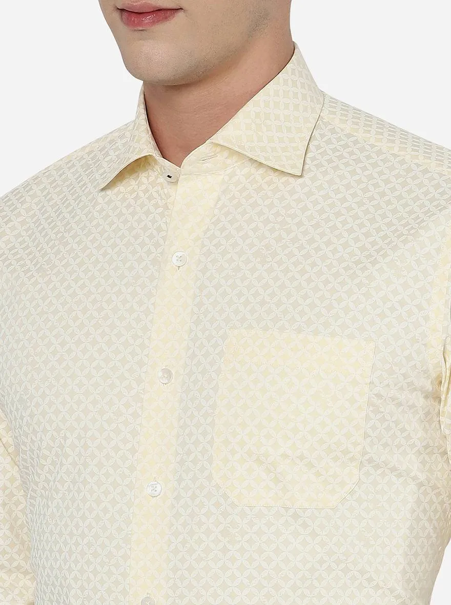 Yellow Printed Slim Fit Formal Shirt | Metal