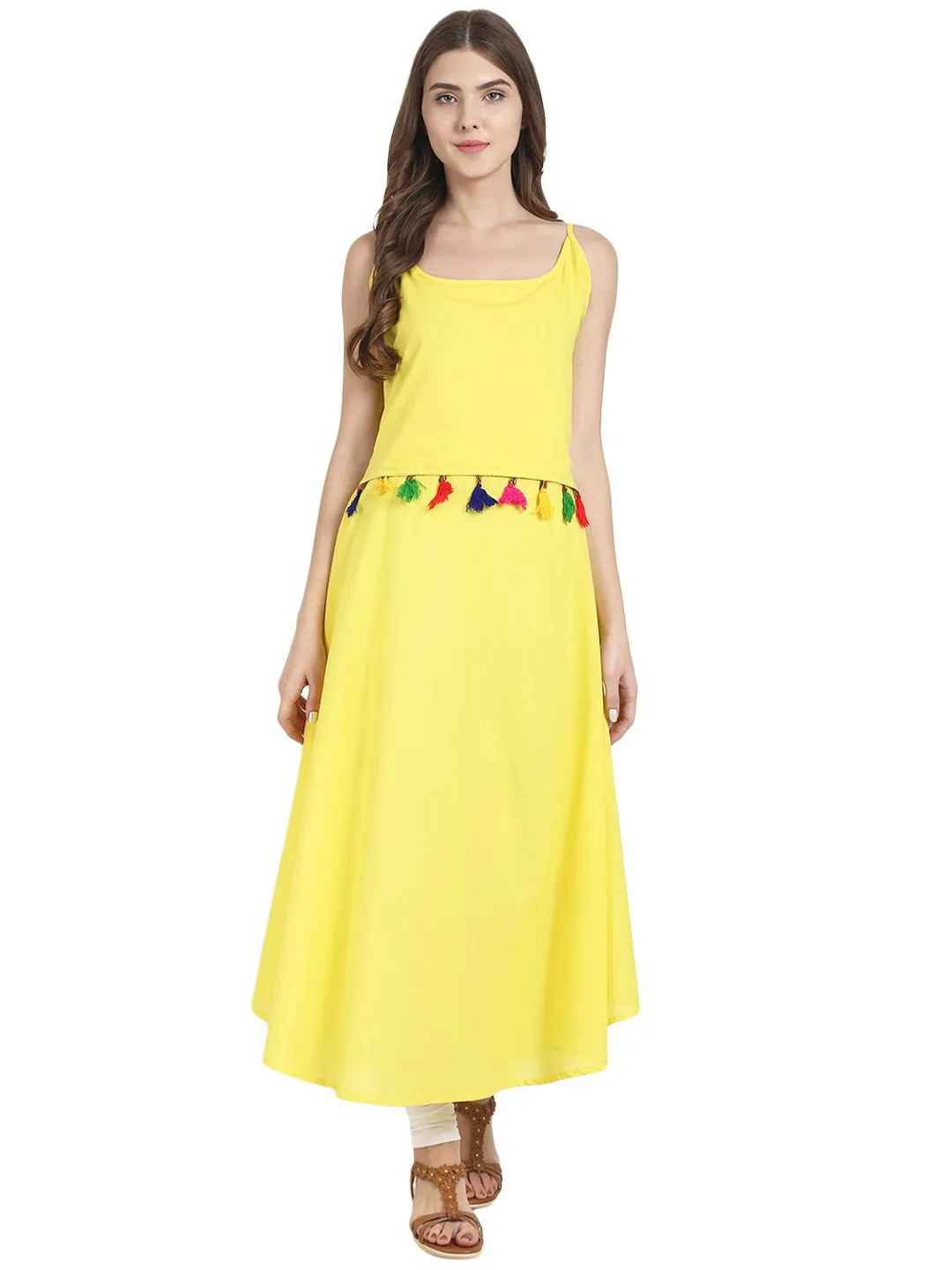 Yellow Sleeveless Cotton A-Line Kurta